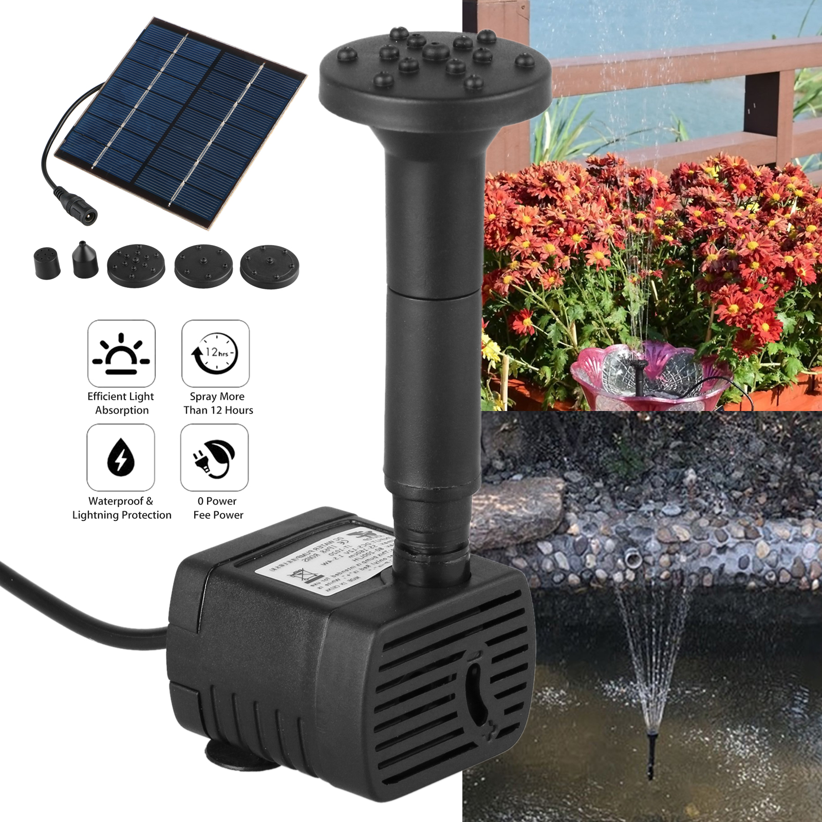 Solar Power Fountain Submersible Water Pump With Filter Panel Pond Pool 150L/h eBay