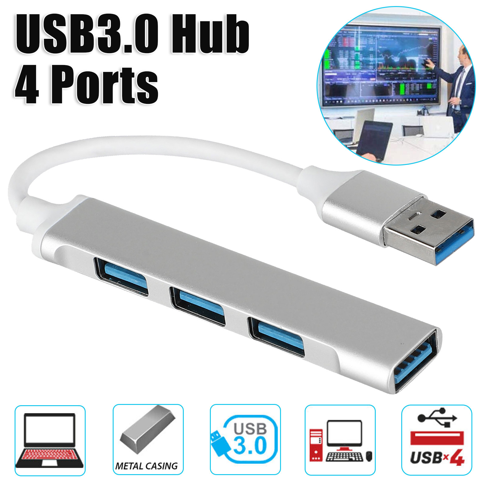 prins Erklæring ledsager USB 3.0 Multi-port 4 Ports USB Hub Connector Adapter for Computer Keyboard  Mouse | eBay