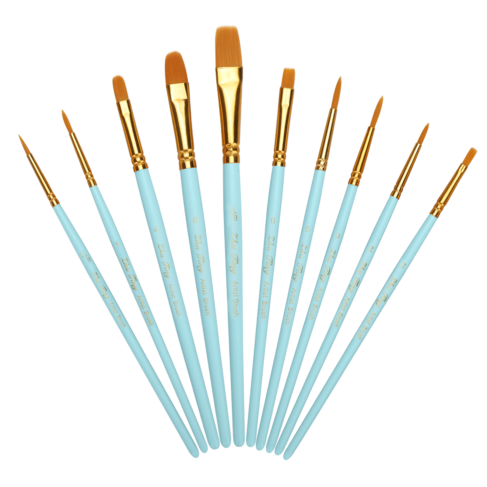 Enamel Acrylic Oil Watercolor Gouache 10Pcs Artist Paint Brush Set Nylon Hair F 