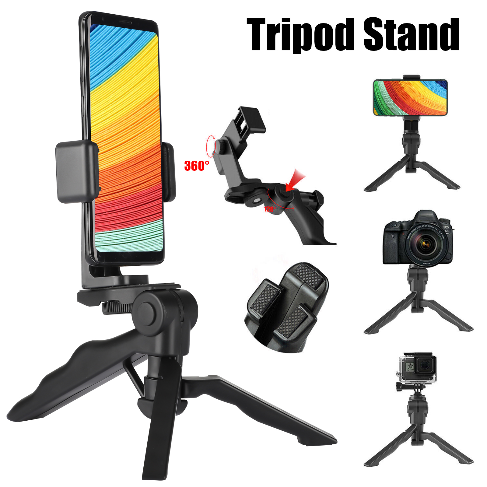 360° ADJUSTABLE TRIPOD w/ Holder Desktop Stand Stabilizer For Phone