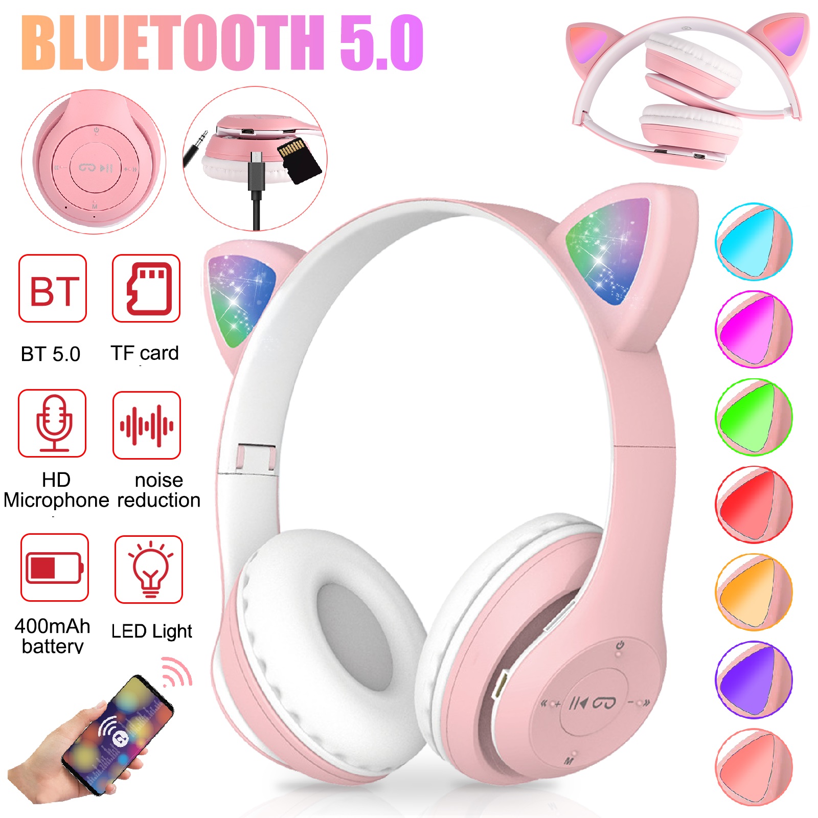 Bluetooth 5.0 Free Shipping New Cat Rabbit Ear Wireless San Diego Mall Headsets Headphone Mic LED